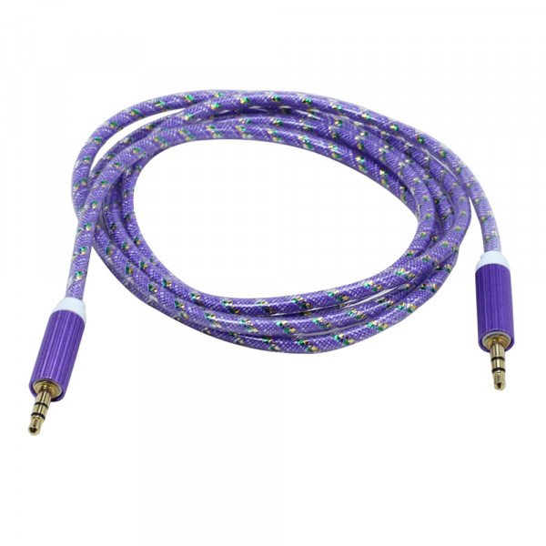 Wholesale Auxiliary Music Cable 3.5mm to 3.5mm Glossy Braided Wire Cable (Purple)